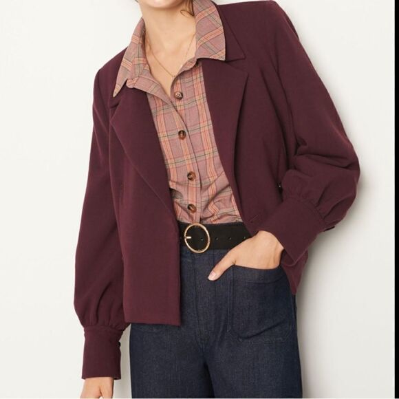 ANTHROPOLOGIE Jessica Blazer Burgundy / Wine Size Small - Picture 4 of 10